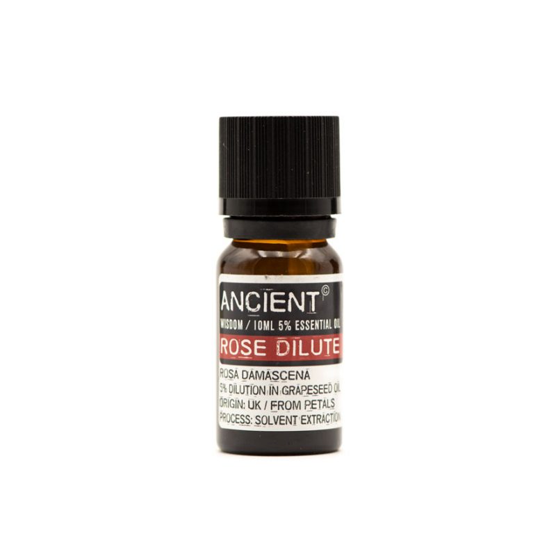 Botella de 10ml de Aceite de Rosa (Rose Dilute) al 5% en semilla de uva marca Ancient Wisdom