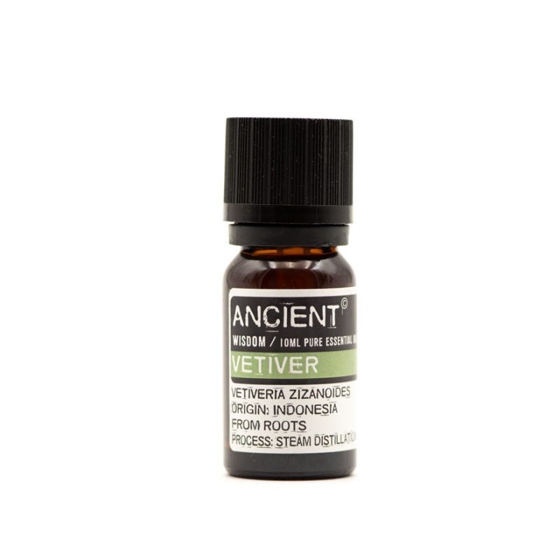 Botella de 10ml de Aceite Esencial de Vetiver puro marca Ancient Wisdom origen Indonesia