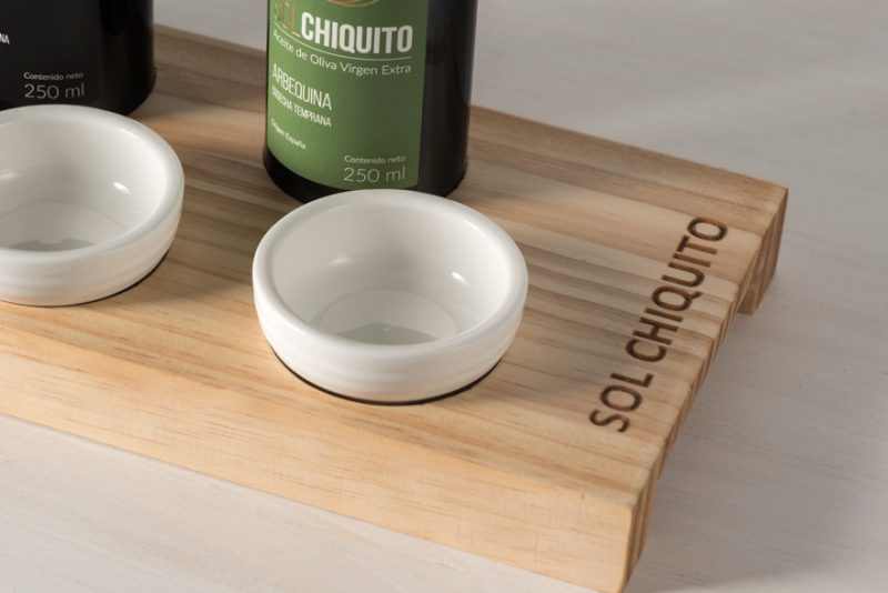 Sampling and tasting table for Sol Chiquito extra virgin olive oil detail