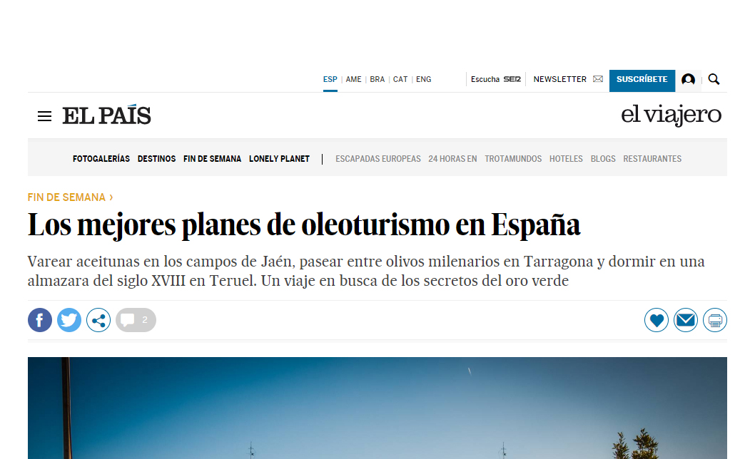 Artículo del periódico El País sobre oleoturismo