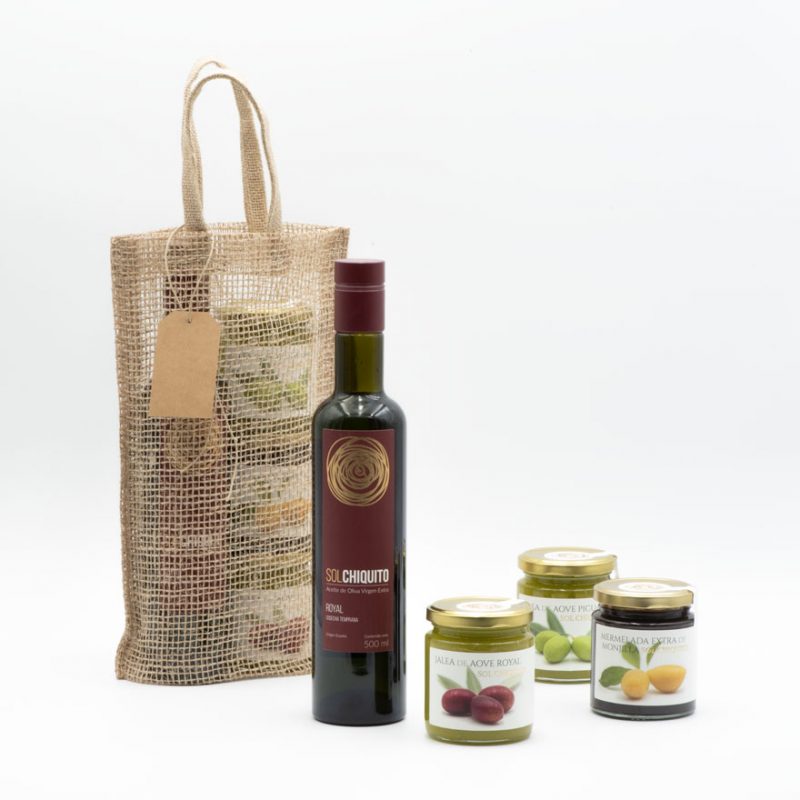 Pack de regalo AOVE royal temprano, mermelada de monjilla y jales de AOVE royal y picual