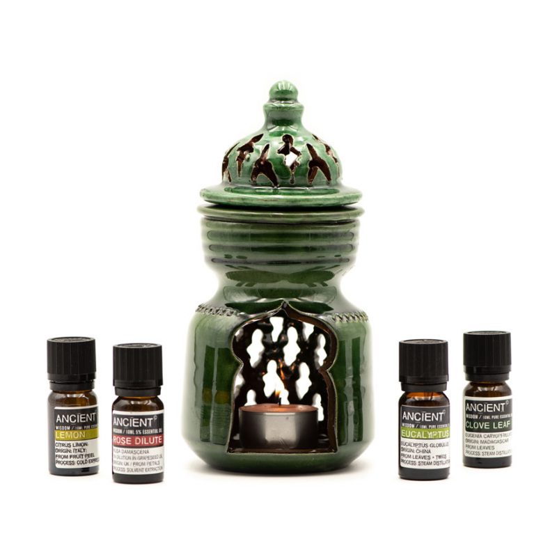 Kit Completo de Entrenamiento Olfativo con Quemador Cerámico y 4 Esencias Clave